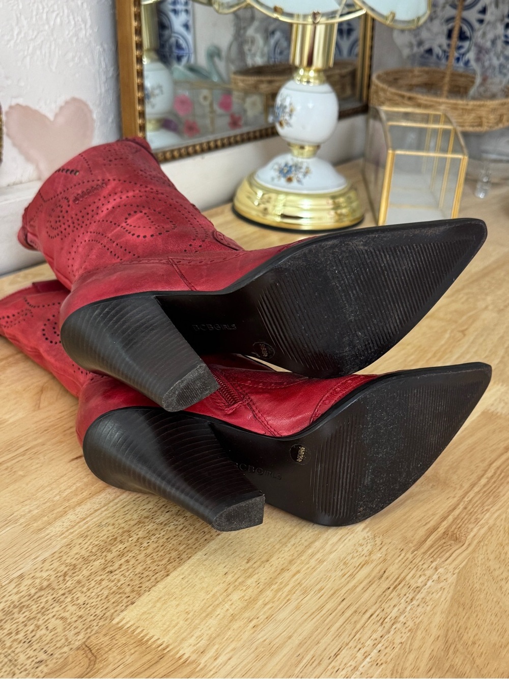 Whimsical BCBG Girls Red Western Cowboy Boots Pointed Toe Block Heel Size 5.5 - Picture 9 of 16